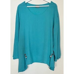 Niche • XXL • Turquoise Ribbed Lagenlook 3/4 Sleeve Top